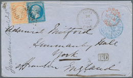00340 Holyland: 1864, Grand Chiffre "5089" On 20c. Blue (corner Faults) And 40c. Orange On Cover With "JAF - Palestine