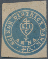 00347 Indien: 1852 Scinde Dawk ½a. Blue, UNUSED Without Gum, Trimmed At Right And With Several Small Surfa - Andere & Zonder Classificatie