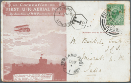 00366 Indien - Flugpost: 1911, FIRST U.K. AERIAL POST, Special Event Pictorial Postcard Bearing KGV ½d. Gr - Posta Aerea