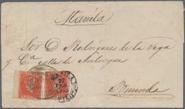 00400 Philippinen: 1863, 5 Cuartos Vermillon (2, One Left Margin Copy) Tied Oval "ZAMBALES / TRIBUNAL / DE - Philippinen