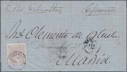 00405 Philippinen: 1876/77, 12 C.violet Tied In Transit By British "GIBRALTAR" On Folded Envelope From "MA - Filipinas