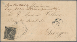00406 Philippinen: 1878, 25 Mils. Black On Cover From Bulacan To Surigao (Mindanao), Canc. "Alc. Mayor De - Filippine