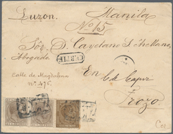 00407 Philippinen: 1879/80, 250 Mils.brown, 2 ½ Cts Brown (horizontal Pair), On Registered Cover From Capi - Filippijnen
