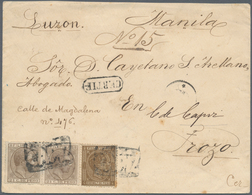 00407 Philippinen: 1879/80, 250 Mils.brown, 2 ½ Cts Brown (horizontal Pair), On Registered Cover From Capi - Filipinas