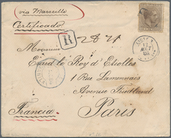 00410 Philippinen: 1880/83, 25 Cts. Brown Tied "R" To Cover From Manila To Paris W. Blue "MANILA 8 AUG 86" - Philippinen