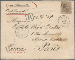 00410 Philippinen: 1880/83, 25 Cts. Brown Tied "R" To Cover From Manila To Paris W. Blue "MANILA 8 AUG 86" - Filipinas