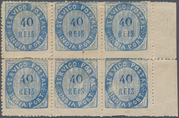 00423 Portugiesisch-Indien: 1871, Type II, 40 R. Dark Blue On Thick Paper, A Right Margin Block Of 6 (3x2) - Portugees-Indië