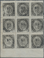 00426 Portugiesisch-Indien: 1873, Type IA And IB, 1 10 R. Black, A Bottom Margin Block-9 (3x3), Consisitin - Inde Portugaise