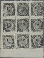 00426 Portugiesisch-Indien: 1873, Type IA And IB, 1 10 R. Black, A Bottom Margin Block-9 (3x3), Consisitin - Portugiesisch-Indien