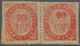 00428 Portugiesisch-Indien: 1873, Type I 20 R. Vermilion, A Horizontal Pair, Right Stamp With Double Impre - Inde Portugaise