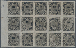 00438 Portugiesisch-Indien: 1877, Type II, 10 R. Black, A Left Margin Block Of 15 (5x3), Unused Mounted Mi - India Portoghese