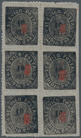 00443 Portugiesisch-Indien: 1881, Local Surcharge A, 5 Rs./10 R.black Type III, A Block Of Six (2x3) Unuse - India Portuguesa