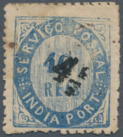00450 Portugiesisch-Indien: 1883, Native Issues, Local Currency 4 1/2 R. On 40 R. Blue Type II, Double Sur - Inde Portugaise