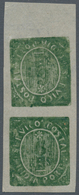 00455 Portugiesisch-Indien: 1883, Local Currency 6 R. Green Type IIID, Vertical Tete Beche Top Margin Pair - Portugiesisch-Indien
