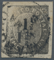 00456 Portugiesisch-Indien: 1883, Local Currency Type IIID, 1 1/2 R. On Black, Double Impression Of Value, - Portuguese India