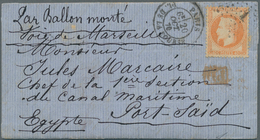 00468 Ägypten: 1870 (20 Oct) BALLON MONTÉ TO EGYPT: Entire Letter From Paris To Port Said, Sending Instruc - 1915-1921 British Protectorate
