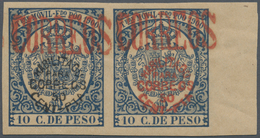 00484 Fernando Poo: 1900, 50c. On 10c. Fiscal Stamp, Right Marginal Horiz. Pair With Red Ovp. "CORREOS" An - Fernando Po