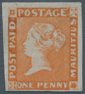 00491 Mauritius: 1848: 1 D "POST PAID" Bright Vermillion On Greyish Paper Without Watermark, Early Interme - Mauritius (...-1967)