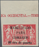 00495 Spanisch-Guinea: 1904, 10c. On 75pts. Rose, Revaluation Overprint On Fiscal Stamp, Top Marginal Copy - Guinea Española