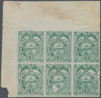 00515 Panama: 1878 5c. Bluish Green, Third Impression On Medium Thick Paper, TOP LEFT CORNER MARGINAL BLOC - Panama
