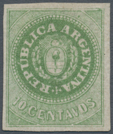 00523 Argentinien: 1862 10c. Green, With Accent, RETOUCHED TYPE, Mounted Mint With Part Original Gum, With - Otros & Sin Clasificación