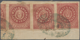 00527 Argentinien: 1864 5c. Purple, Narrow "C", Without Accent, Three Singles (with Part Of A Fourth Stamp - Autres & Non Classés