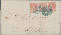00528 Argentinien: 1864 5c. Pale Red, Narrow "C", Horizontal Strip Of Three Used On Folded Mourning Letter - Altri & Non Classificati