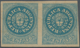 00529 Argentinien: 1864 15c. Blue, With Accent, Horizontal Pair, Mint Lightly Hinged, With Slightly Touche - Altri & Non Classificati