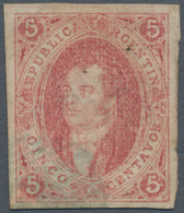 00530 Argentinien: 1864 'Rivadavia' 5c. Brown-rose, 1st Issue, Variety WATERMARK REVERSED, Used And Cancel - Andere & Zonder Classificatie