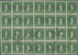00533 Argentinien: 1864: THE USED BLOCK OF 28 OF THE 10c. PERFORATED 11½.  'Rivadavia' 10c. Green, Dull To - Otros & Sin Clasificación