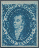 00543 Argentinien: 1867 'Rivadavia' 15c. Bright Blue, Imperf, No Watermark, 6th Printing, Unused Without G - Altri & Non Classificati