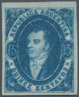 00543 Argentinien: 1867 'Rivadavia' 15c. Bright Blue, Imperf, No Watermark, 6th Printing, Unused Without G - Otros & Sin Clasificación