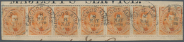 00549 Argentinien: 1873 'C.M. De Alvear' 30c. Orange, Horizontal STRIP OF SEVEN, Tied By Fine Strikes Of " - Andere & Zonder Classificatie