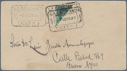 00559 Argentinien: 1878 'M. Belgrano' 16c. Green, Rouletted, BISECTED DIAGONALLY And USED ON COVER From La - Other & Unclassified