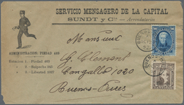 00562 Argentinien: 1873 'C. Saavedra' 90c. Blue, Used On Printed "Messenger Service" Cover Used Buenos Air - Otros & Sin Clasificación