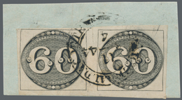 00568 Brasilien: 1843, Bull's Eye Pair 60 R. Black On Medium White Wove Paper Without Watermark, Full To L - Altri & Non Classificati