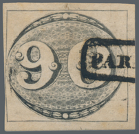 00570 Brasilien: 1843, Bull's Eye 90 R. Black On Medium Yellowish Wove Paper Without Watermark, Full To La - Other & Unclassified