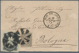 00574 Brasilien: 1877, 60r. Black "cypher" And 200r. Black "Dom Pedro" (slightly Attached Over Edge), Unus - Otros & Sin Clasificación