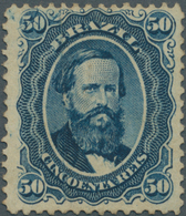 00576 Brasilien: 1866, Dom Pedro 50c. Blue, Fresh Colour, Well Perforated, Vertical Fold, Unused No Gum. R - Andere & Zonder Classificatie