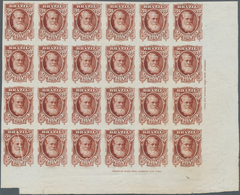 00581 Brasilien: 1878-79, 700 R. Red-brown Imperf Block Of 24 On White Wove Paper, Right Bottom Wide Corne - Altri & Non Classificati