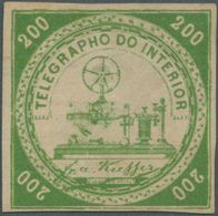 00586 Brasilien - Telegrafenmarken: 1873, 200r. Yellow-green, Wm "Lacroix Freres", Fresh Colour, Full Marg - Télégraphes