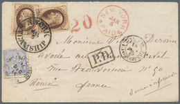 00597 Cuba: 1874/75, Cover To Rouen, Sent Via The United States, And Locally Franked With Cuban 25c. Ultra - Altri & Non Classificati
