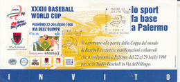 Delcampe - 6543FM- PALERMO, BASEBALL WORLD CUP, SPECIAL POSTCARD AND PROGRAMME, 1998, ITALY - Baseball