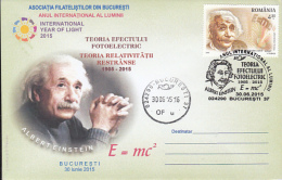 72181- ALBERT EINSTEIN, SCIENTIST, INTERNATIONAL YEAR OF LIGHT, SPECIAL COVER, 2015, ROMANIA - Albert Einstein