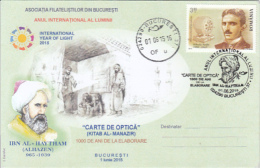 Delcampe - 72182- IBN AL-HAYTHAM, OPTICS BOOK, INTERNATIONAL YEAR OF LIGHT, SPECIAL COVER, 2015, ROMANIA - Physique