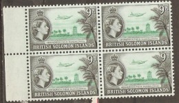 British Solomon Islands  1956  SG  108   9d Unmounted Mint Block Of Four - Islas Salomón (...-1978)