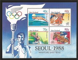 Delcampe - NUEVA ZELANDA 1988 - NEW ZELAND - CABALLOS - HIPICA - OLYMPICS SEOUL - YVERT BLOCK Nº 63** - HORSES - CHEVAUX - Natation