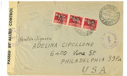 LETTERA VIA AEREA DA TRIESTE PER PHILADELPHIA - USA - VERIFICATA PER CENSURA - ALLIED CONTROL - Poststempel