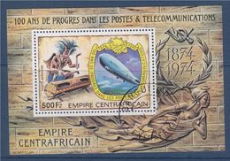 Delcampe - = Bloc Empire Centrafricain 100 Ans De Progrès Dans Les Postes Et Télécommunications Timbre Oblitéré Tambour Et Zeppelin - Poste