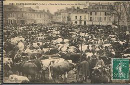 Delcampe - NW - Cpa 44 - CHATEAUBRIANT - Place De La Motte Un Jour De Marché, Très Belle Animation, Vaches, Boeufs - Châteaubriant